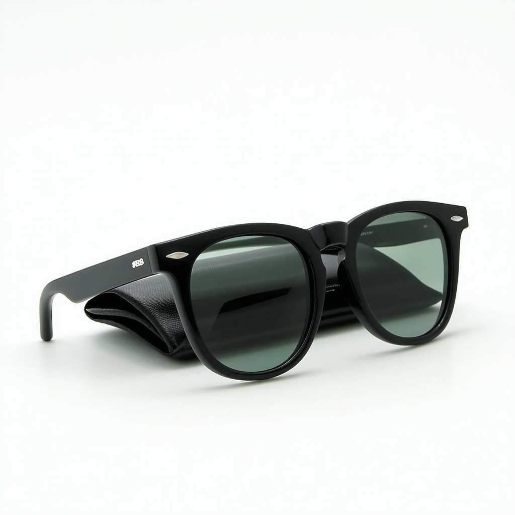 Limited Edition Folding Pocket Horn Rimmed Sunglasses + Case (Black)