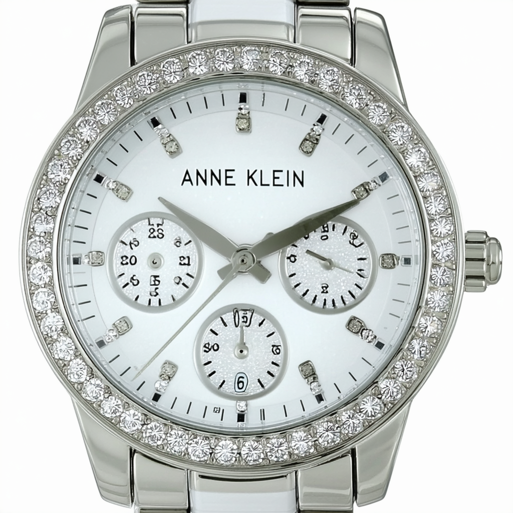 Anne Klein Women's 109397BKSV Ceramic Silver-Tone and Black Premium Crystal Accented Watch