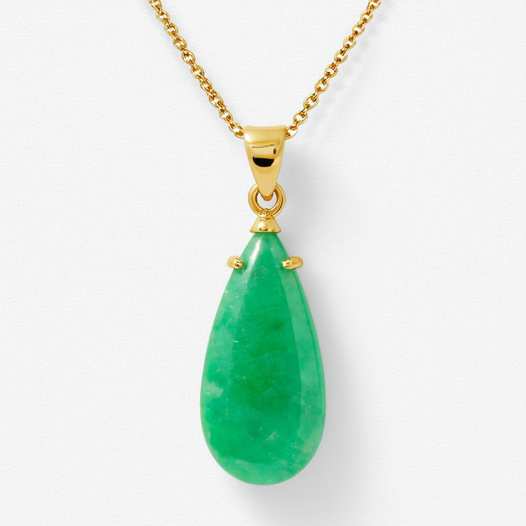 Amazon Collection 14kt Yellow Gold, Elongated Teardrop Dyed Jade Pendant Necklace , 18"