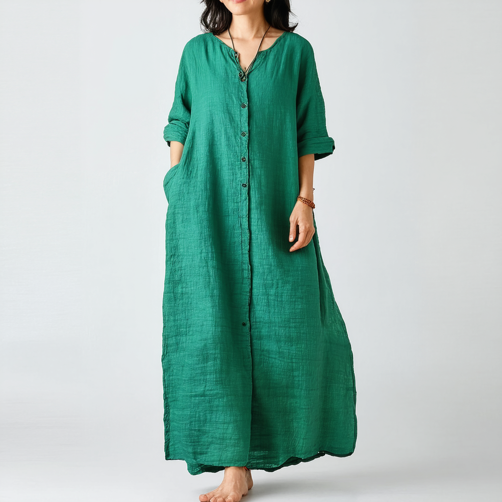 Women's Fall Dresses 2022 Casual Cotton Linen Solid Color Loose Temperament Long Shirt Dress Maxi