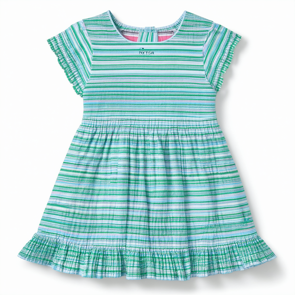 Nautica Girls' Drop Waist Stripe Dress with Ruffle Details