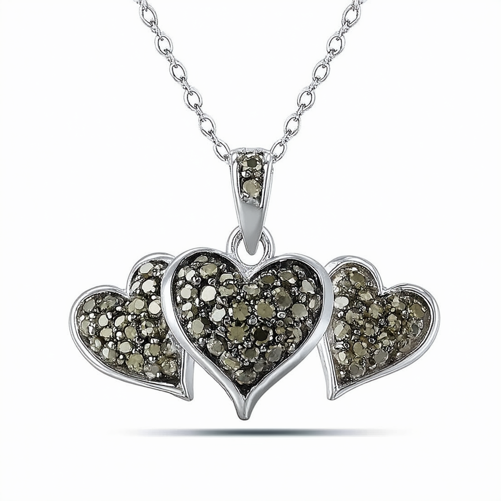 Amazon Collection Sterling Silver Marcasite Three Hearts Cluster Pendant Necklace, 18"