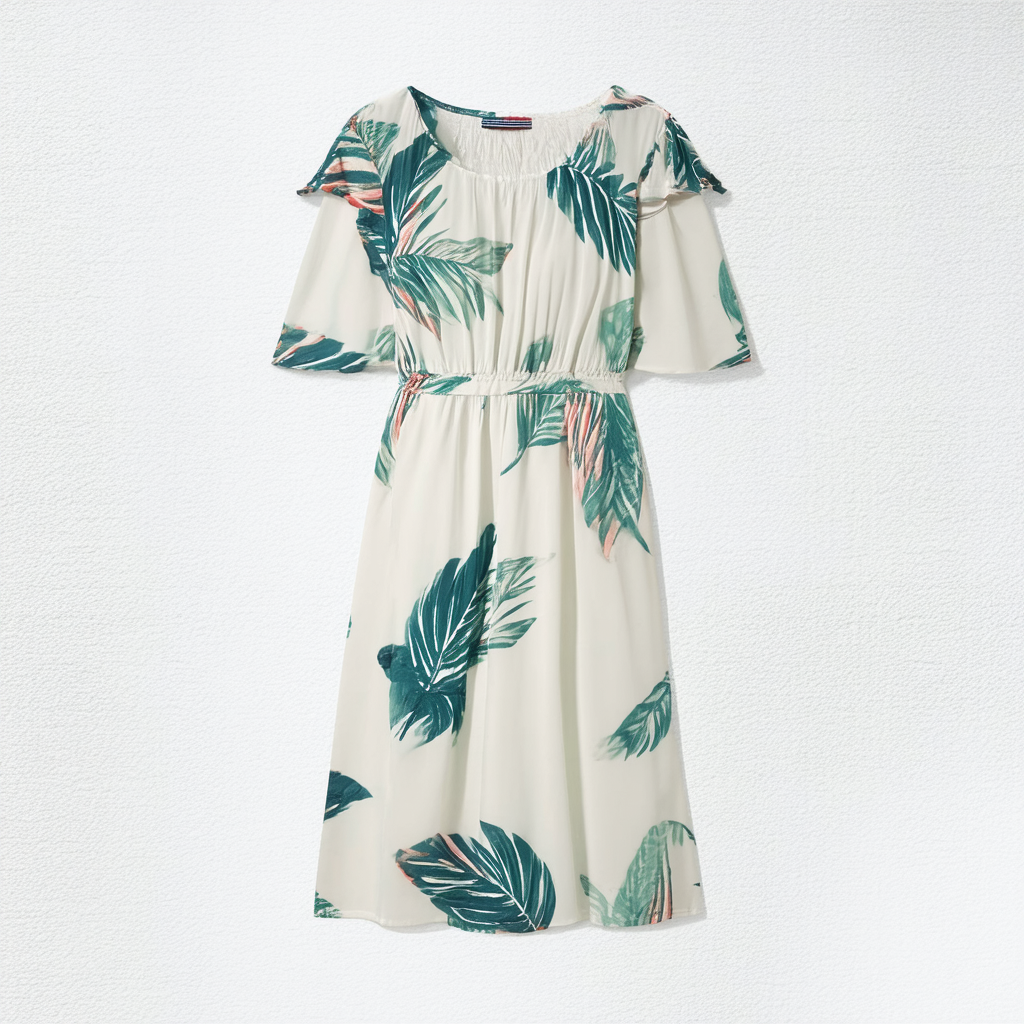 Tommy Hilfiger Women's North Beach Leaves Flutter Sleeve Dress