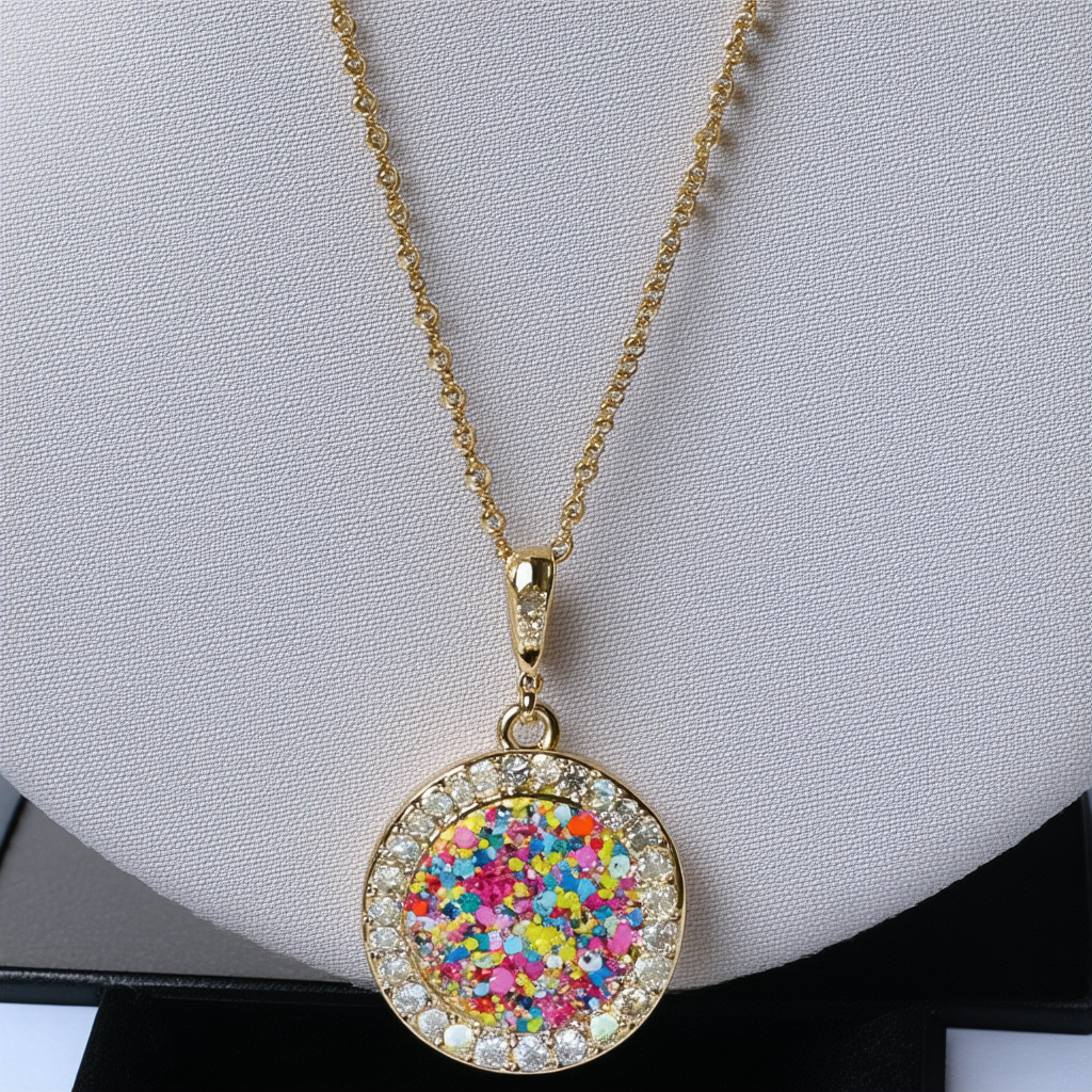 Betsey Johnson "Confetti Shaky Mixed Multi-Colored Stone Round Long Pendant Necklace