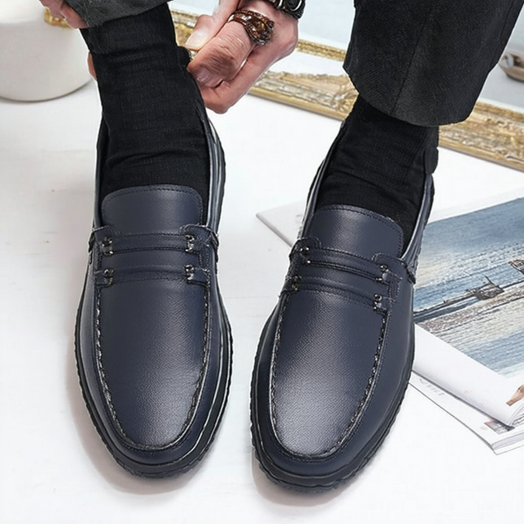 Men Driving Shoes Soft Leather Peas Shoes Casual Flat Non-Slip Business Shoes
