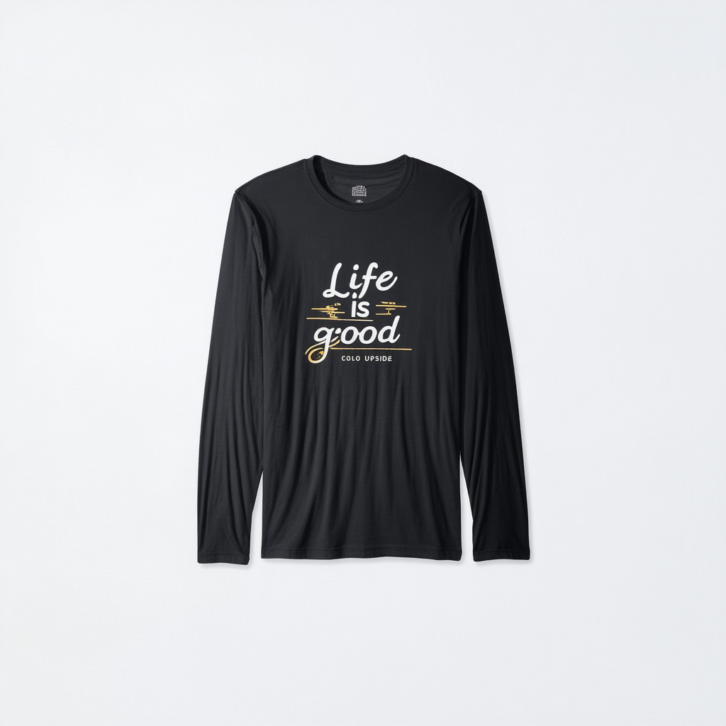 Life is good Men's Long Sleeve Cool Big Upside Tee (Night Black)