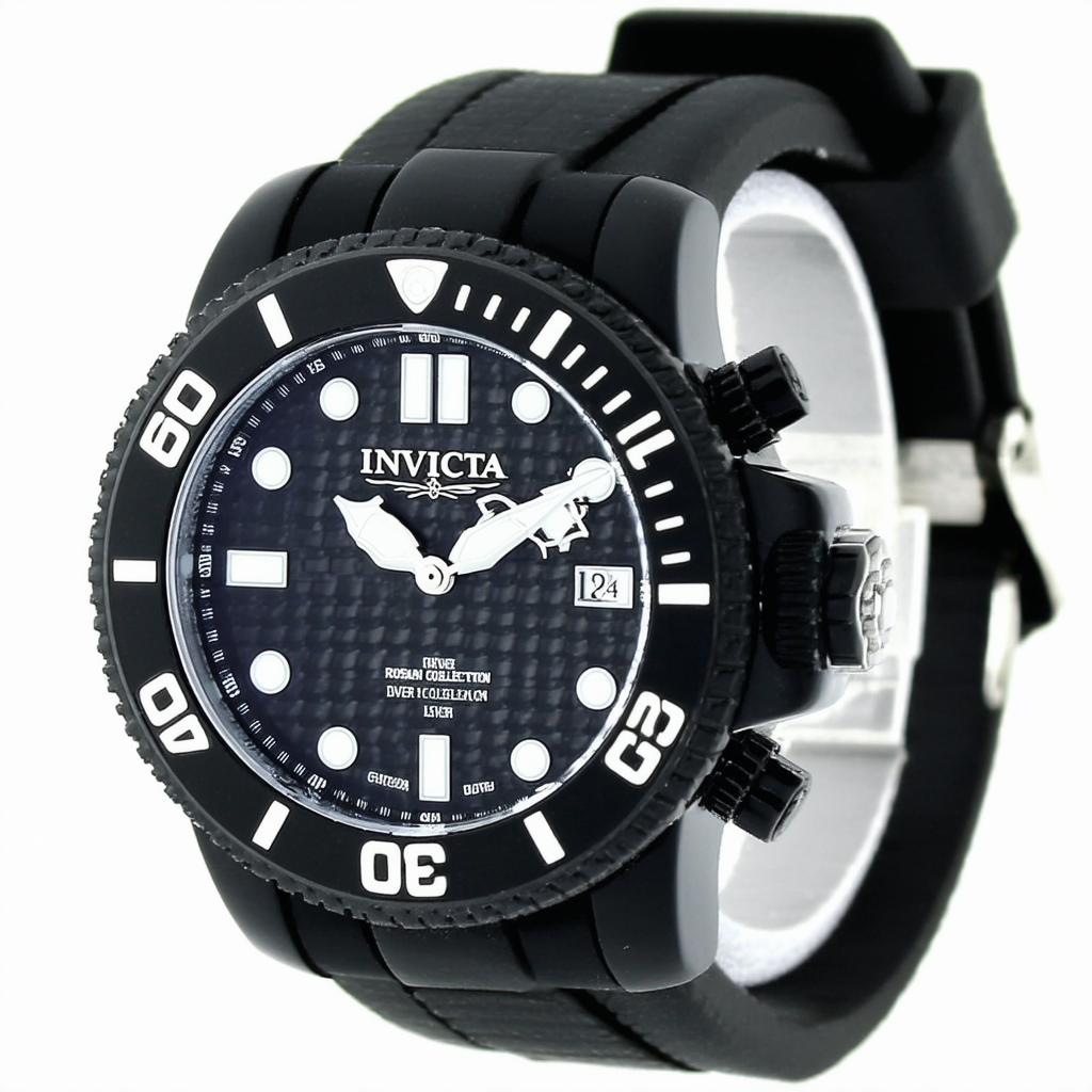 Invicta Men's 0554 Russian Diver Collection Carbon Fiber Black Rubber Watch