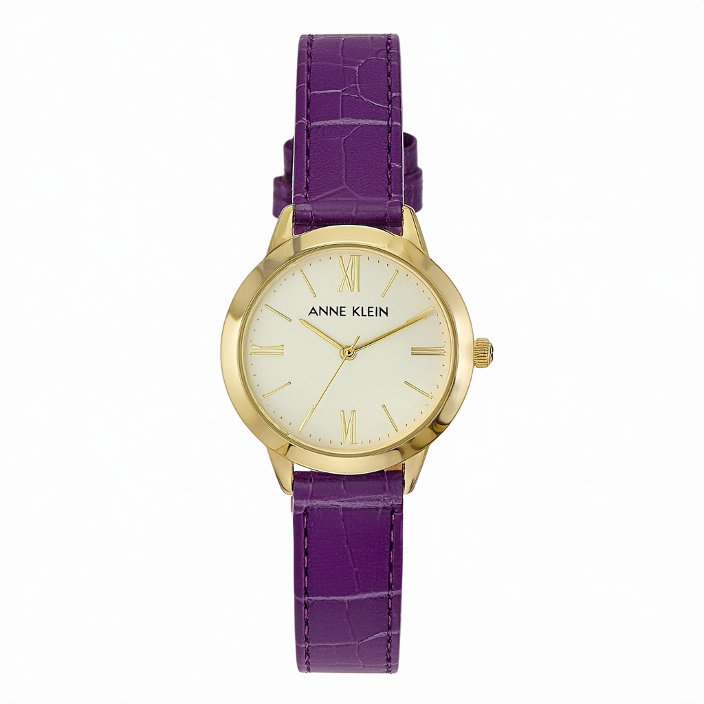 Anne Klein Women's AK/1398MPPR Gold-Tone Easy-to-Read Watch with Purple Leather Strap