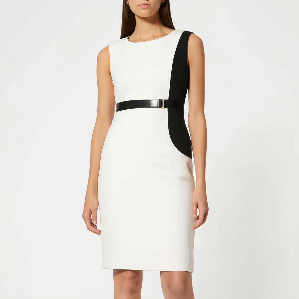 Calvin Klein Women's Sleeveless Round Sheath with Front Overlay Dress