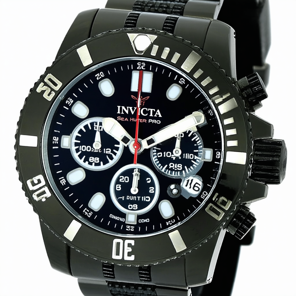 Invicta Men's 11164 Sea Hunter Pro Diver Chronograph Black Textured Dial Watch