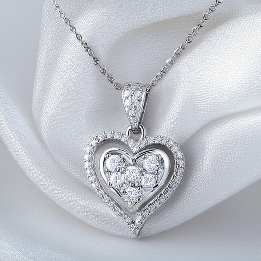 Amazon Collection Sterling Silver Created White Sapphire Heart Framed Pendant Necklace, 18"
