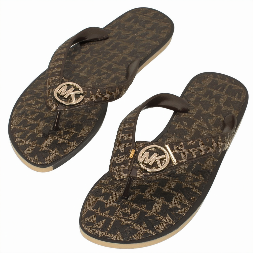 Michael Kors Women's Gage Flip Flop Mini MK Logo (Brown, Size 7)