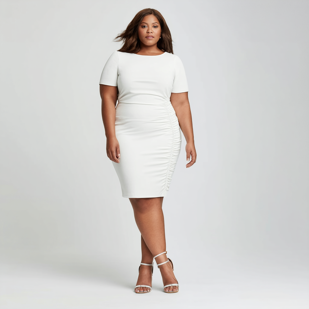 Calvin Klein Women's Plus Size Short Sleeve Sheath With Side Ruche Dress