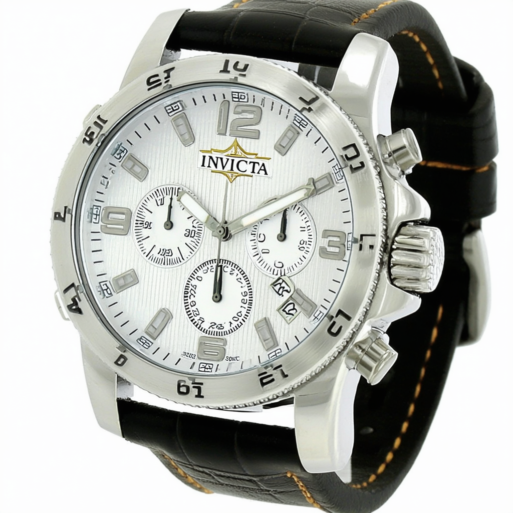 Invicta Men's 13008 I-Force Silver-Tone Stainless Steel Textured Dial Watch with Black Leather Band