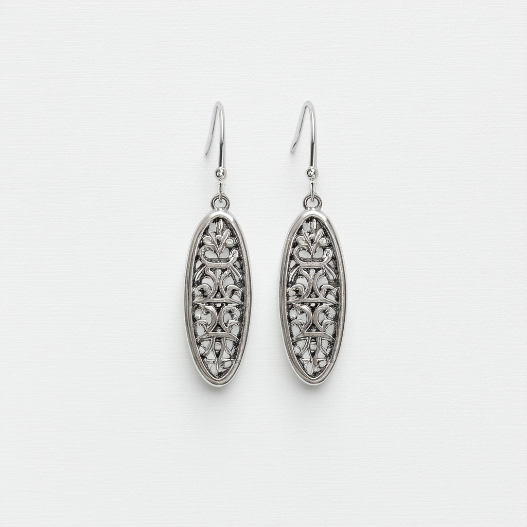 Lucky Brand Silver Filigree Oblong Earrings