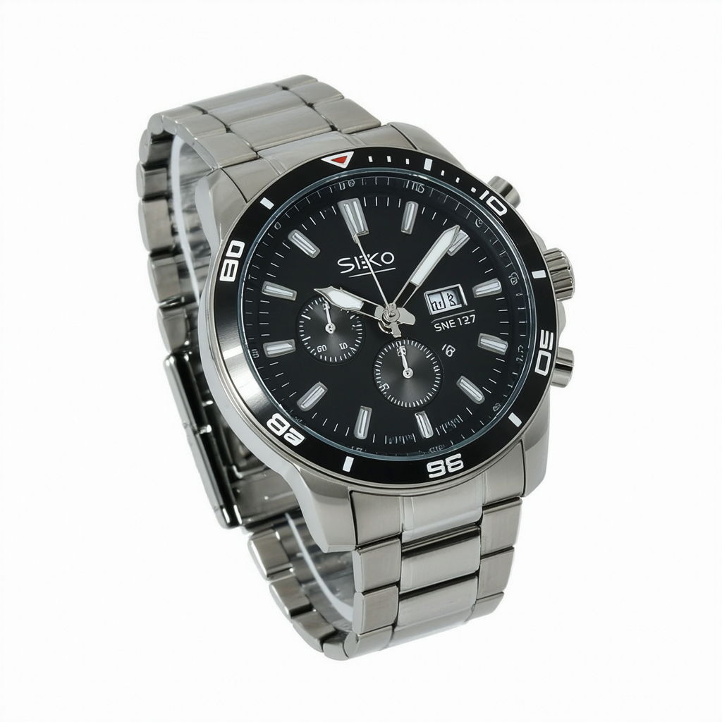 Sieko Men's SNE127 Stainless Steel Analog with Black Dial Watch