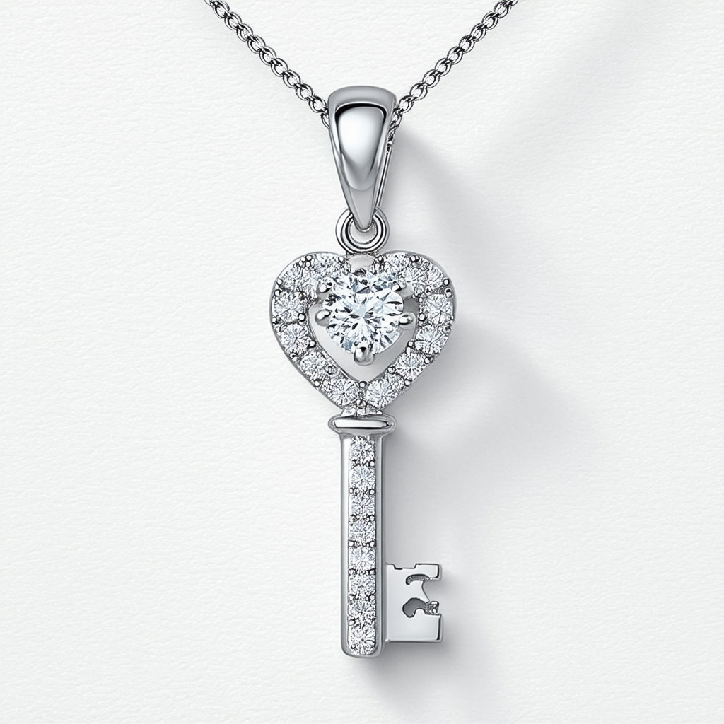 Amazon Collection 14k White Gold "Key-to-My-Heart" Diamond Pendant (.12 cttw, G-H Color, I1 Clarity)