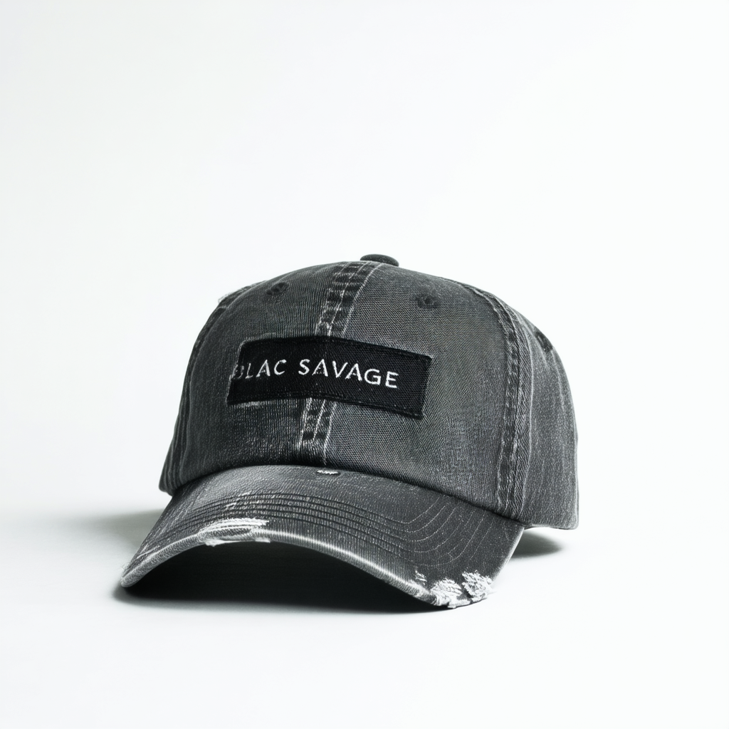 Black Savage Adjustable Distressed Strapback Dad Hat T4H Custom