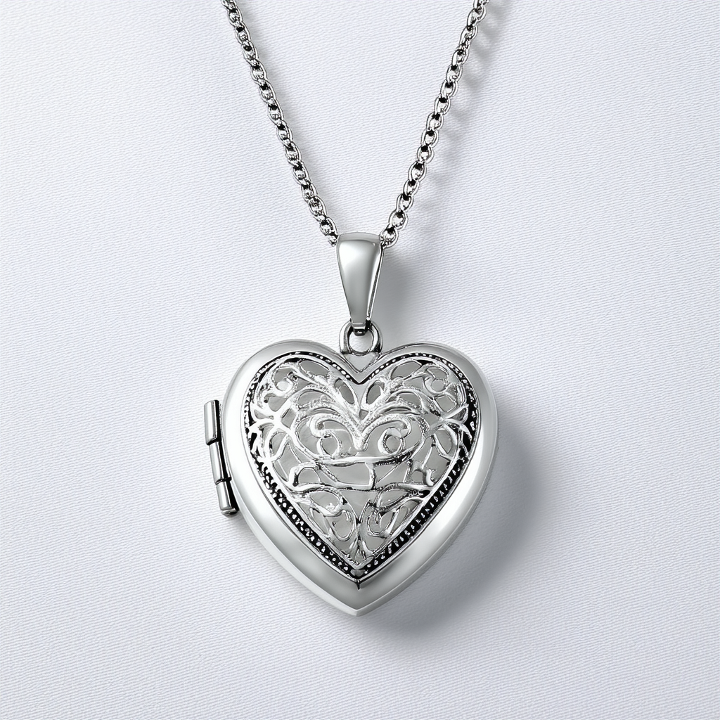 Amazon Collection Sterling Silver Filigree Heart Locket Necklace, 18"