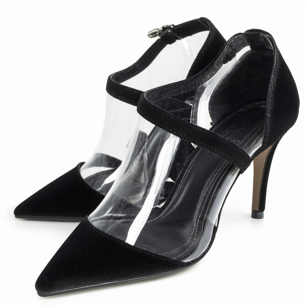 Qupid Miss-02 Womens Soft Velvet with Clear Upper Pump Black Velvet Size