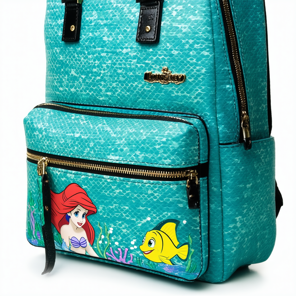Loungefly x Disney Little Mermaid Ariel, Flounder and Sebastian AOP Backpack