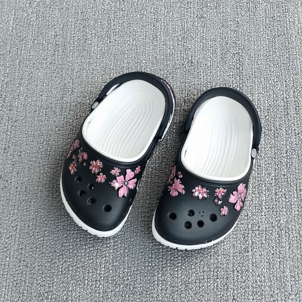 Crocs Crocband Platform Metallic Blooms Slide Sandal, black 9 US Men/ 11 US Women M US