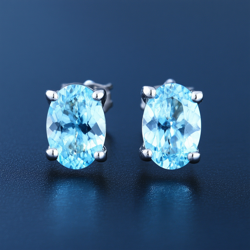 Amazon Collection Sterling Silver Oval-Shaped Aquamarine Earrings