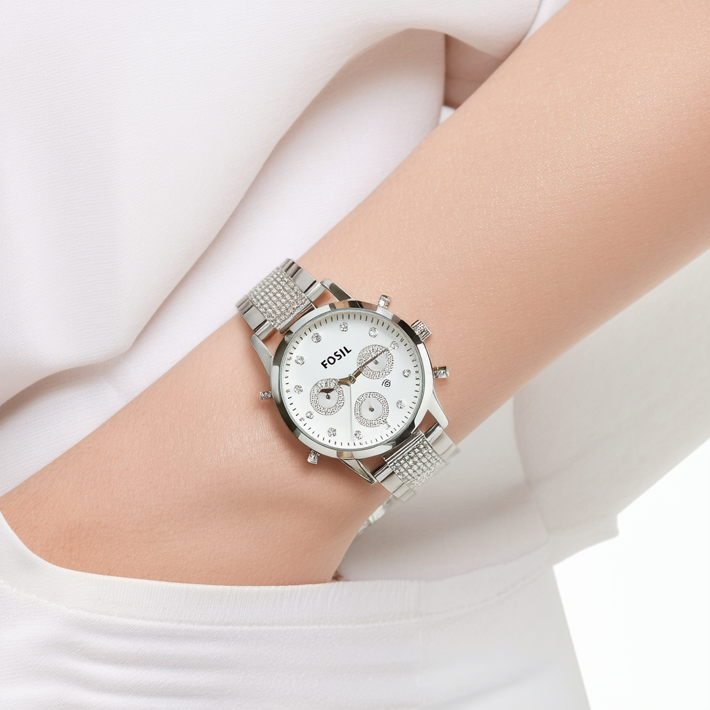Fossil Women's ES3718 Chelsey Crystal-Accented Stainless Steel Watch with Link Bracelet