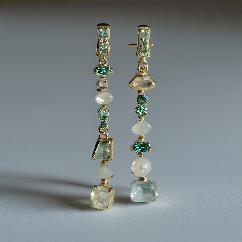 Gemstone Linear Mismatch Earrings