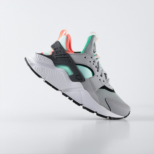 Nike Men's Air Huarache Running Shoe (Wolf Grey/Sunset Pulse-Kinetic Green, 9.5, 318429-053) (11.5)