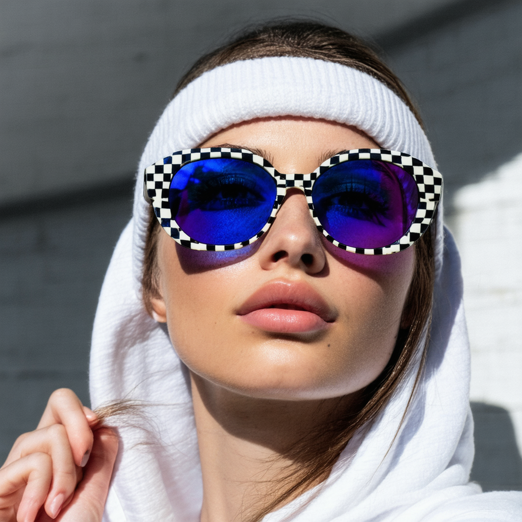zeroUV - Large Retro Thick Checkered Frame Colored Lens Wide Arms Oval Sunglasses 53mm