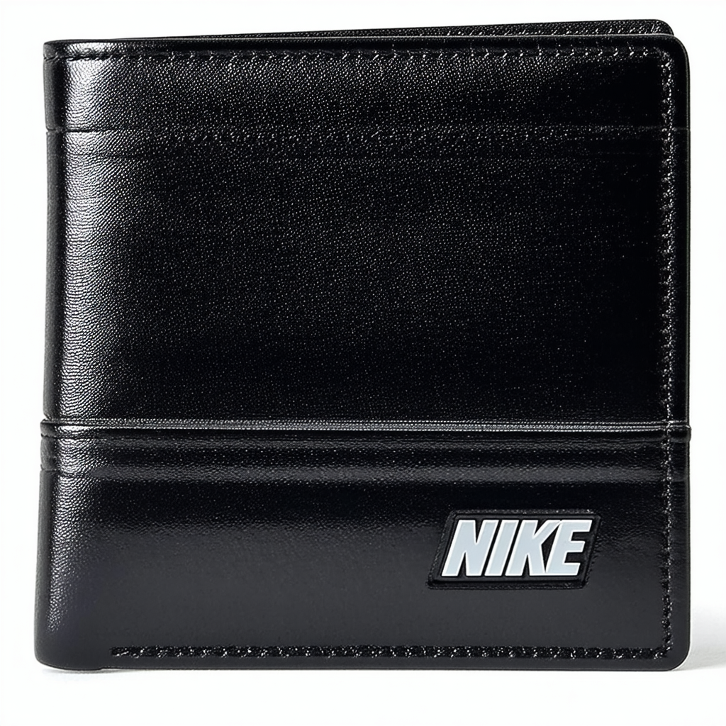 Nike Golf Genuine Leather Smooth Enamel Logo Passcase Bifold Wallet (Black)