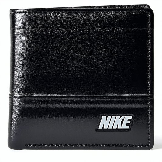 Nike Golf Genuine Leather Smooth Enamel Logo Passcase Bifold Wallet (Black)