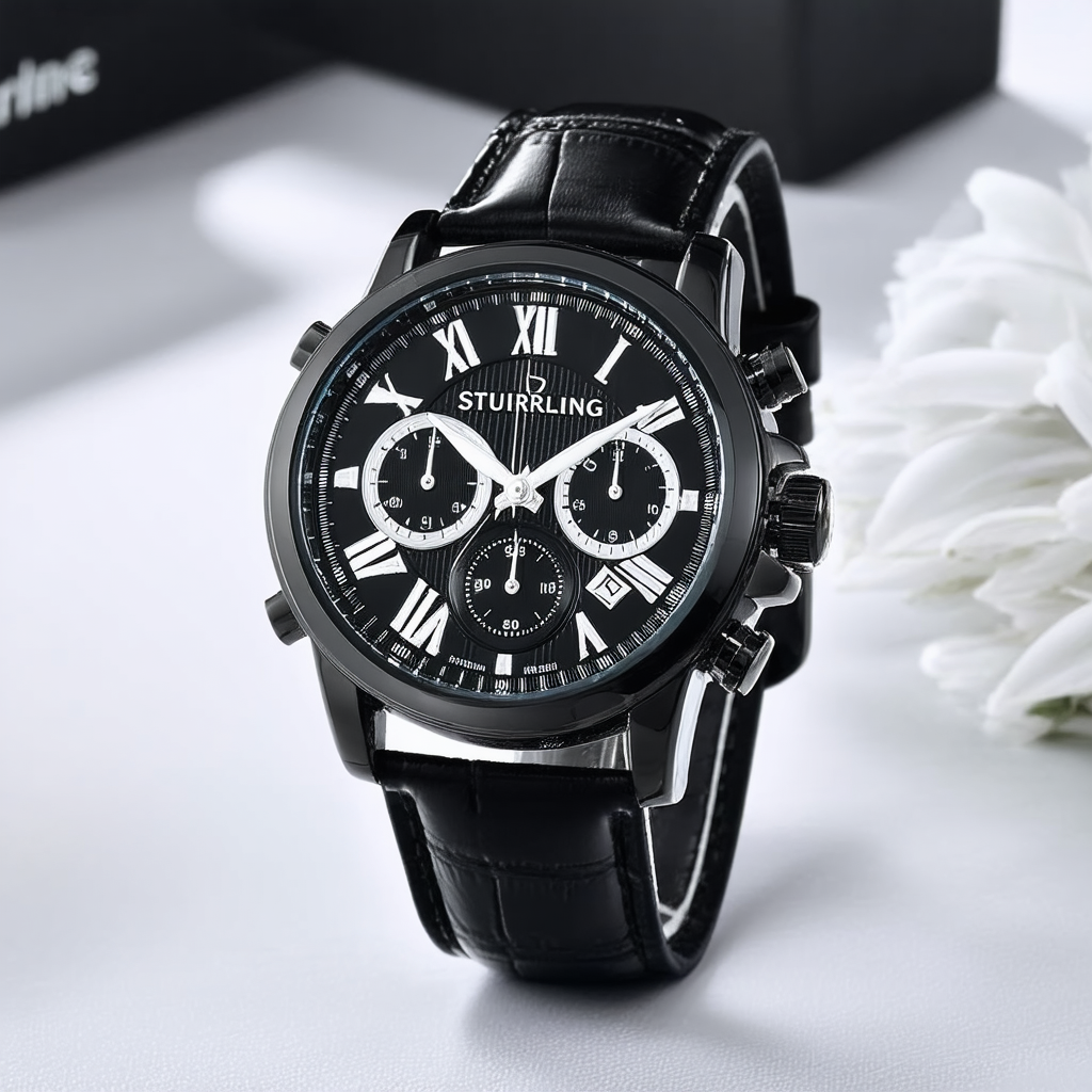 Stuhrling Original Men's 398.331510 Colosseum Swiss Quartz Black Leather Watch