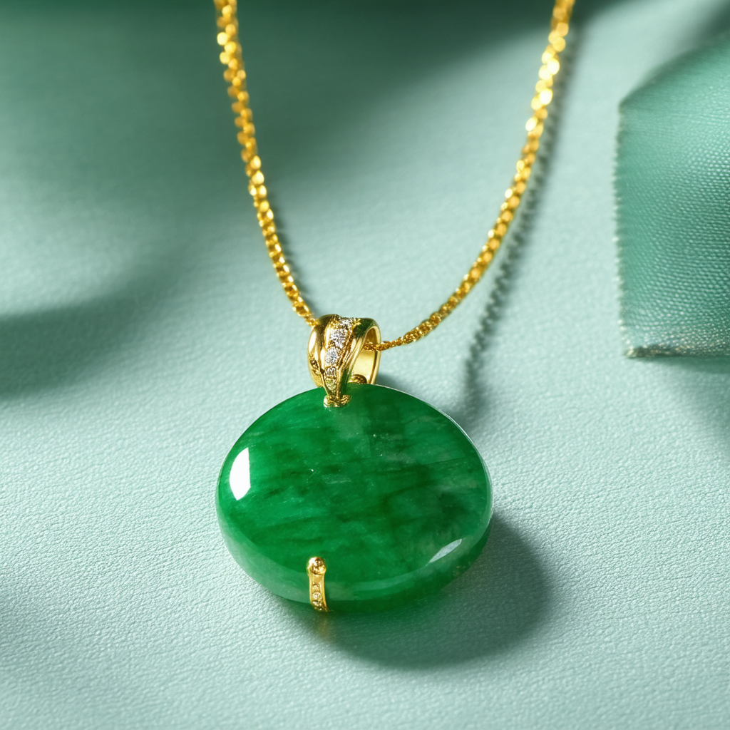 Amazon Collection 14k Yellow Gold Green Jade Infinity Pendant