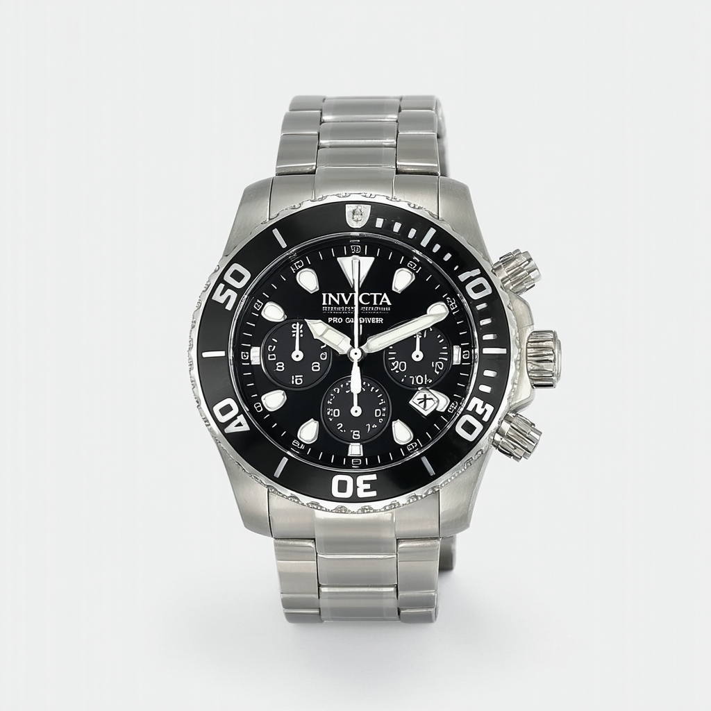 Invicta Men's 12942 Pro Diver Chronograph Black Textured Dial Stainless Steel Watch