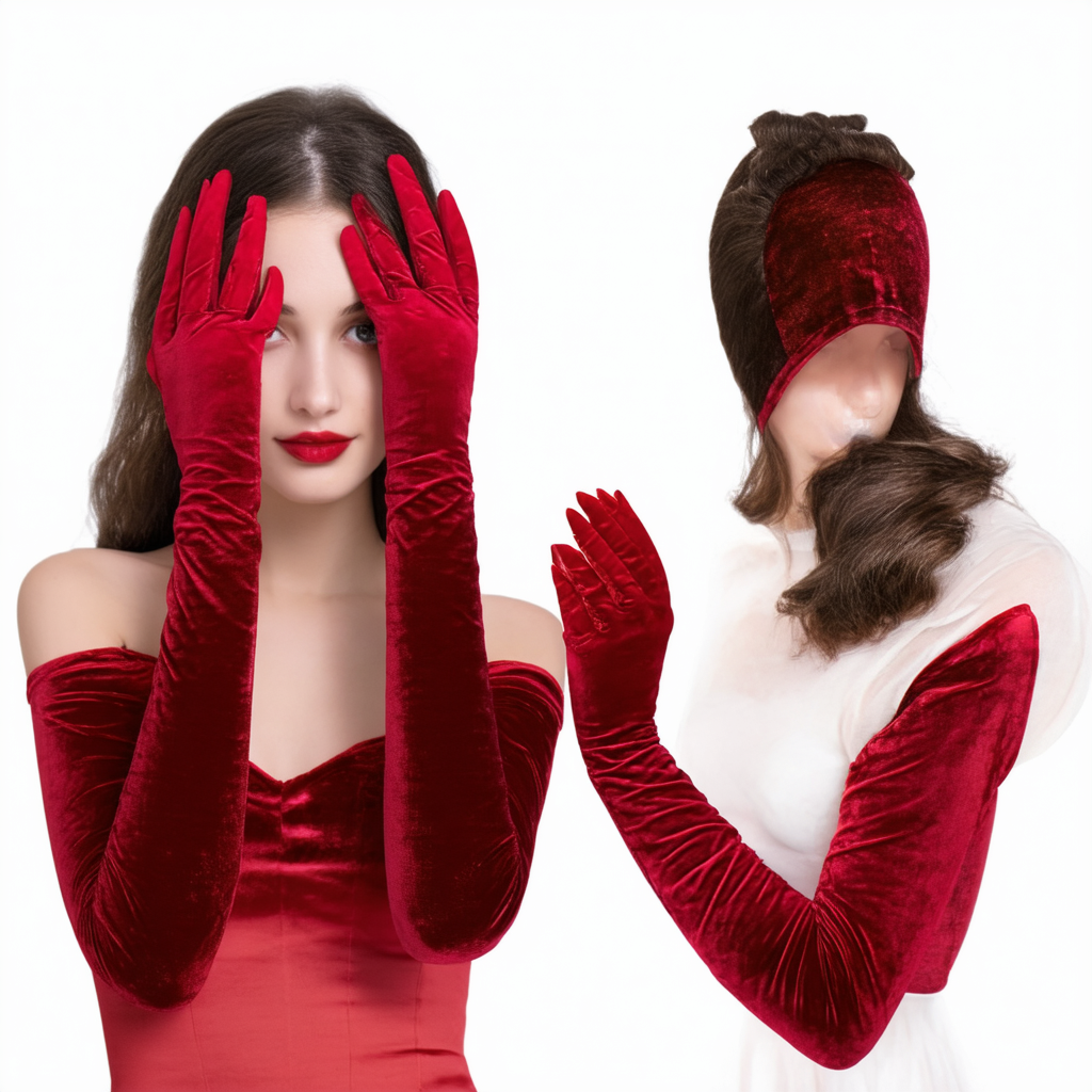 Secret Wishes Long Velvet Costume Gloves, Red, One Size