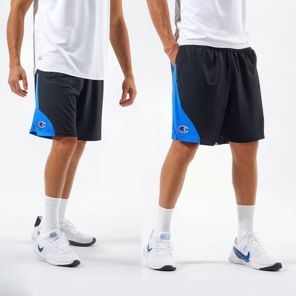 Champion Men's Double Dry Training Short, Black/Team Blue, Large