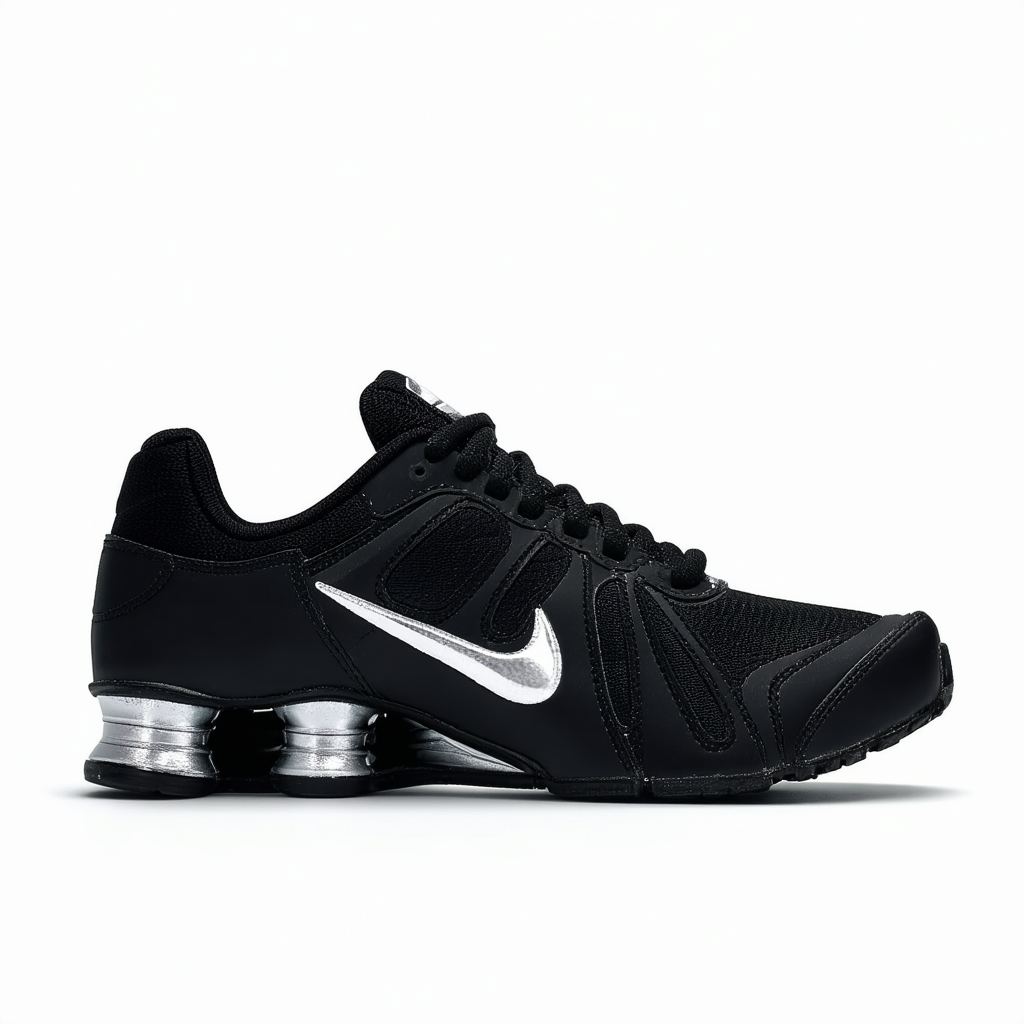 NIKE Womens Shox Junior Running Shoes Black Metallic Silver 454339 020