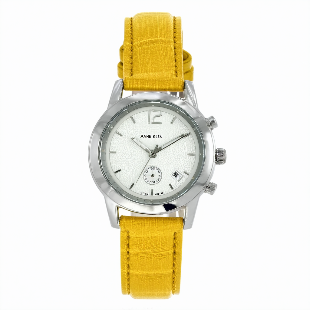 Anne Klein AK Women's 10/9889MPYL Silver-Tone Yellow Leather Strap Watch