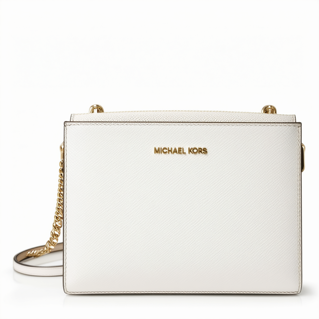 Michael Kors Jet Set Travel Large Ew Crossbody Saffiano Leather 18K, Color Optic White
