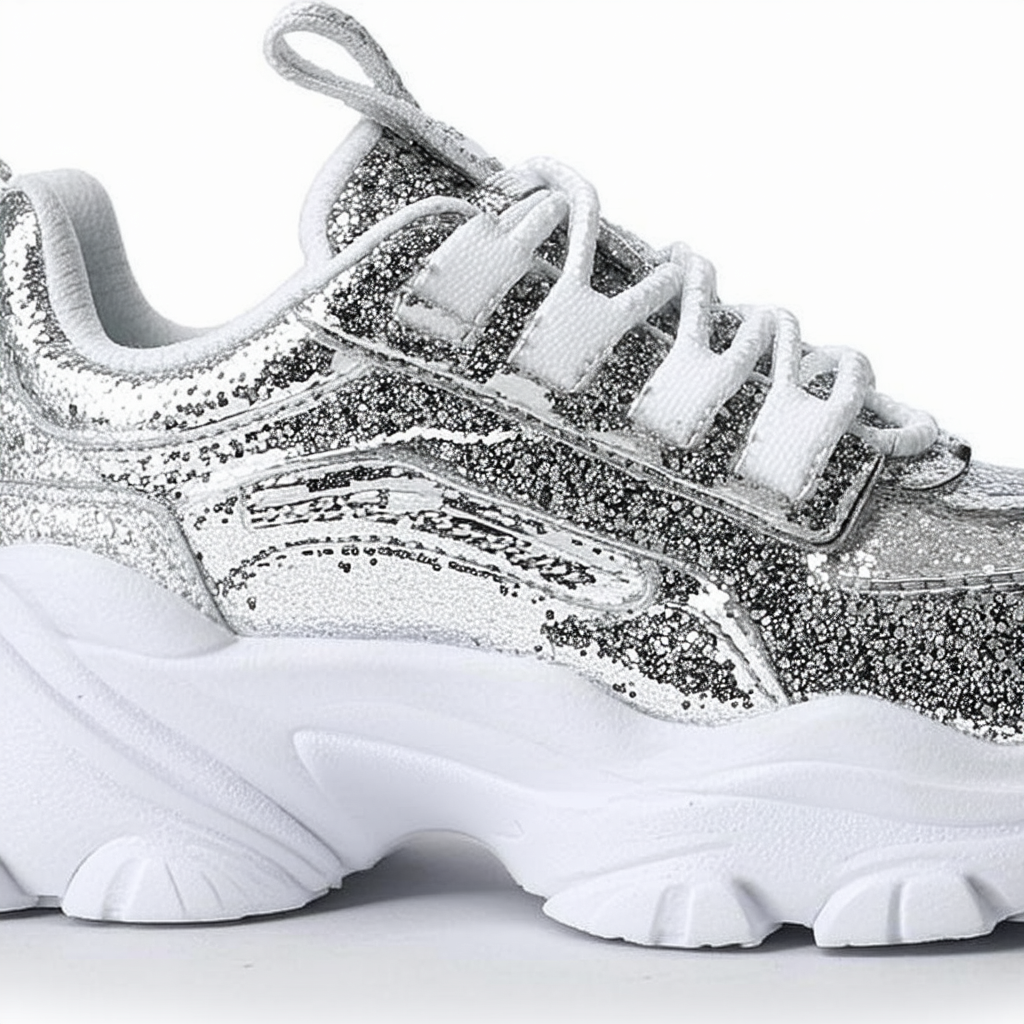 Skechers womens D'lites Made To Shine Memory Foam Lace-up Sneaker,Black/White Sequin,6 M US