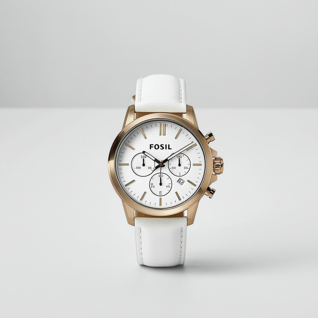Fossil Asher Chronograph Leather Watch - White Bq1035