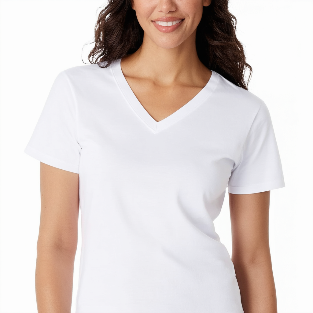 Hanes Women's Short Sleeve V-Neck T-Shirt, WHITE2, Small