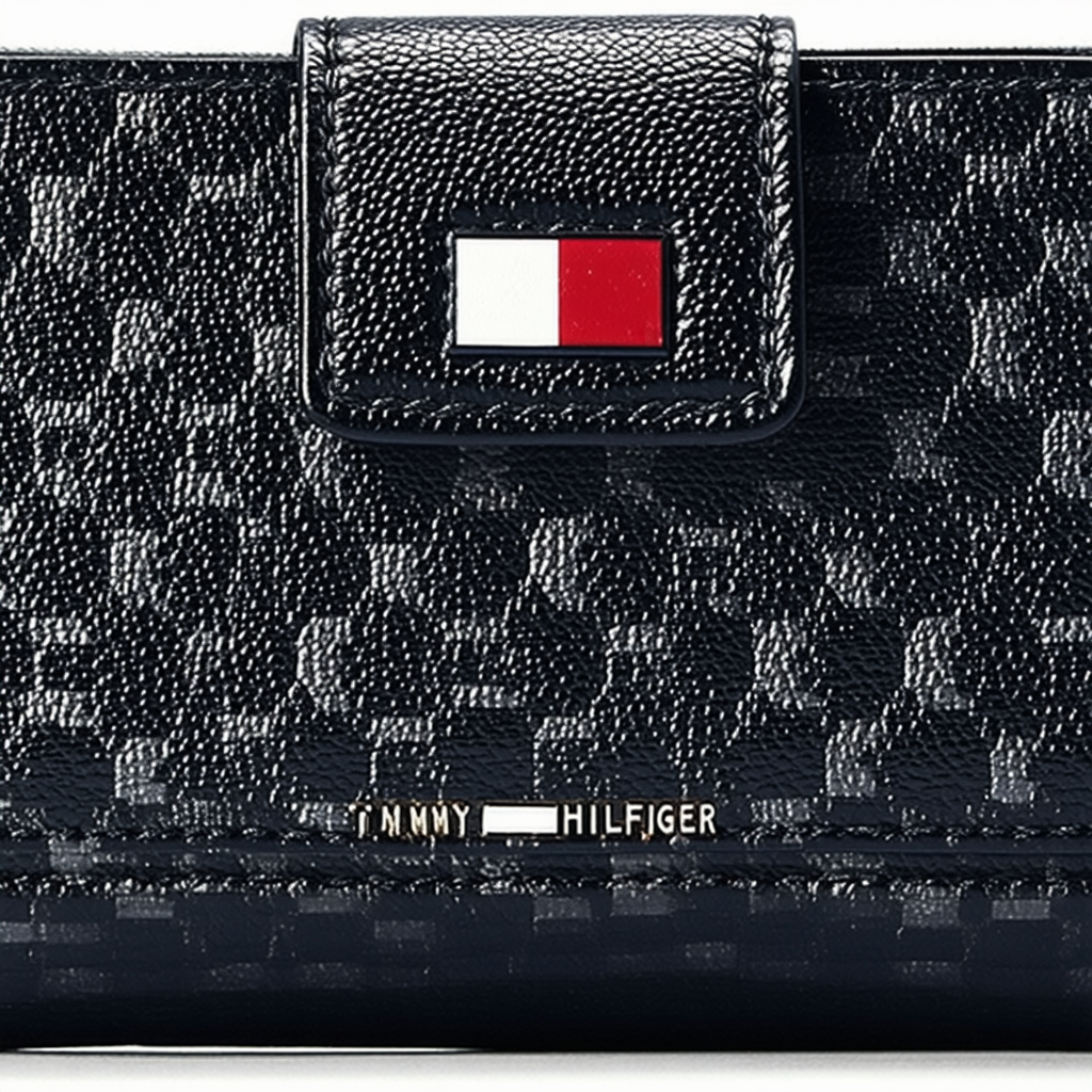 Tommy Hilfiger Signature Dome Bar Pebble PVC Continental Wallet Black One Size