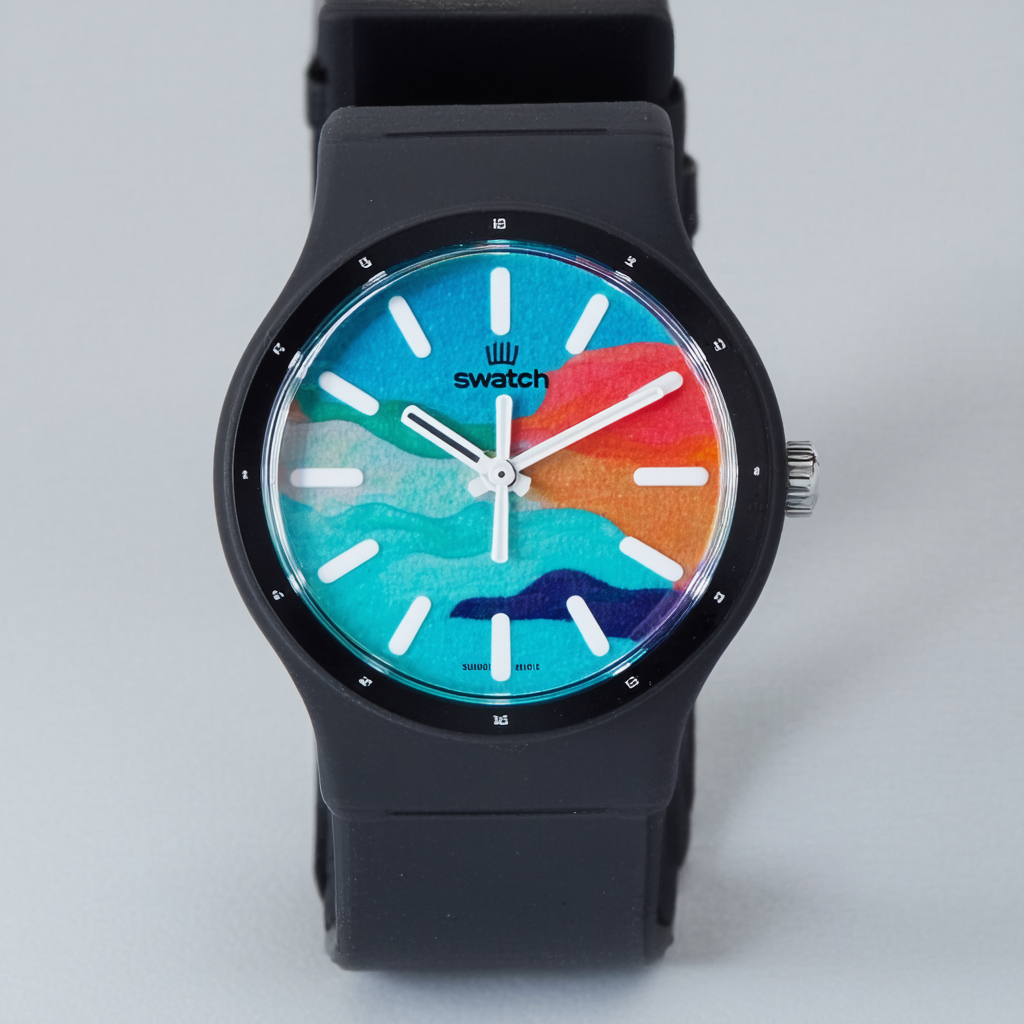 Swatch Chromatic Water Multi-Colored Dial Black Silicone Rubber Unisex Watch SUUB401