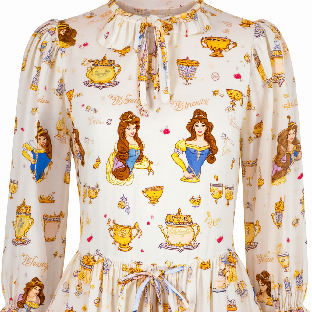 Disney Girls' Big Beauty and The Beast Mrs. Pots and Cup Tie Front Top