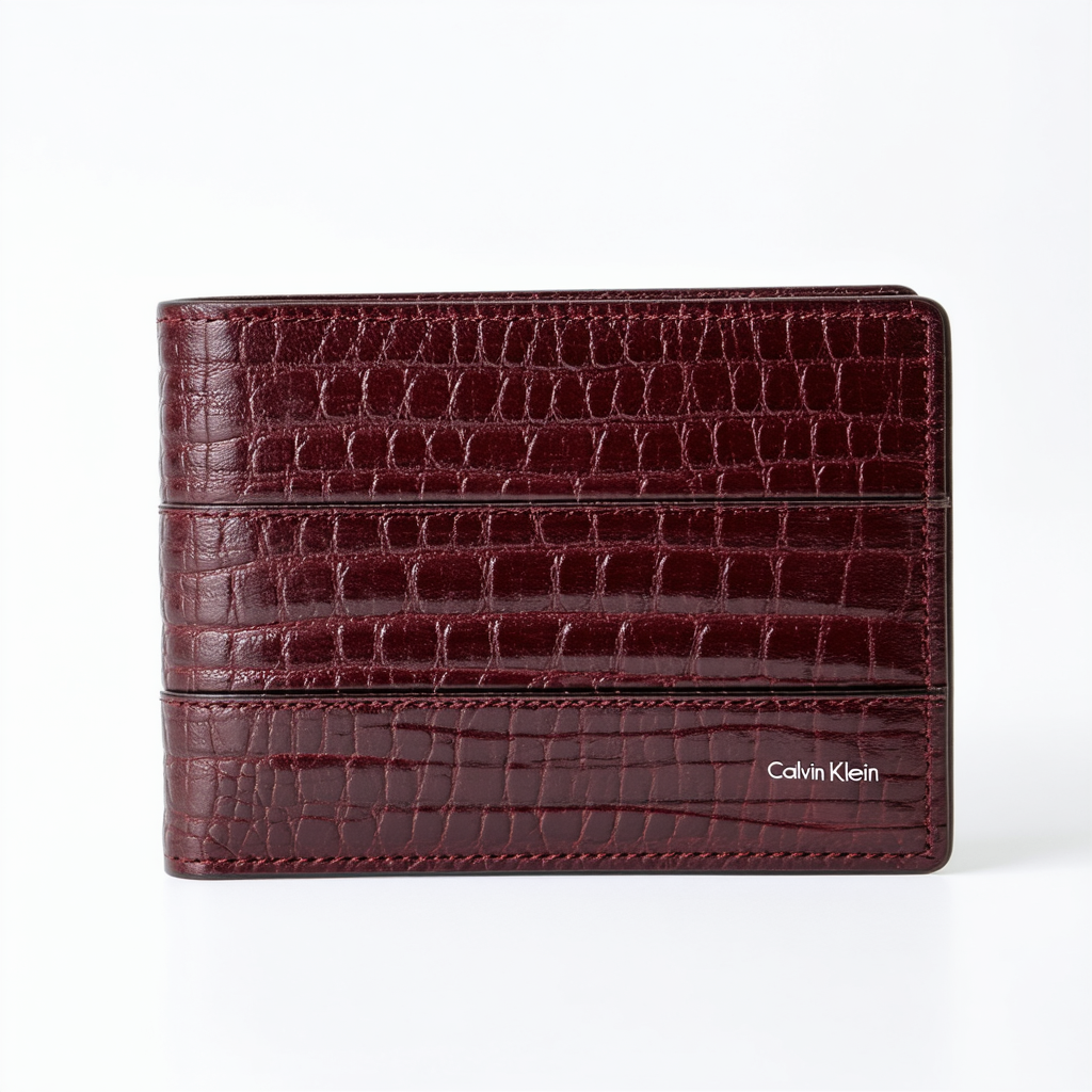 Calvin Klein Stingray Embossed Leather Bifold Wallet & Key Fob Set (Bordeaux)