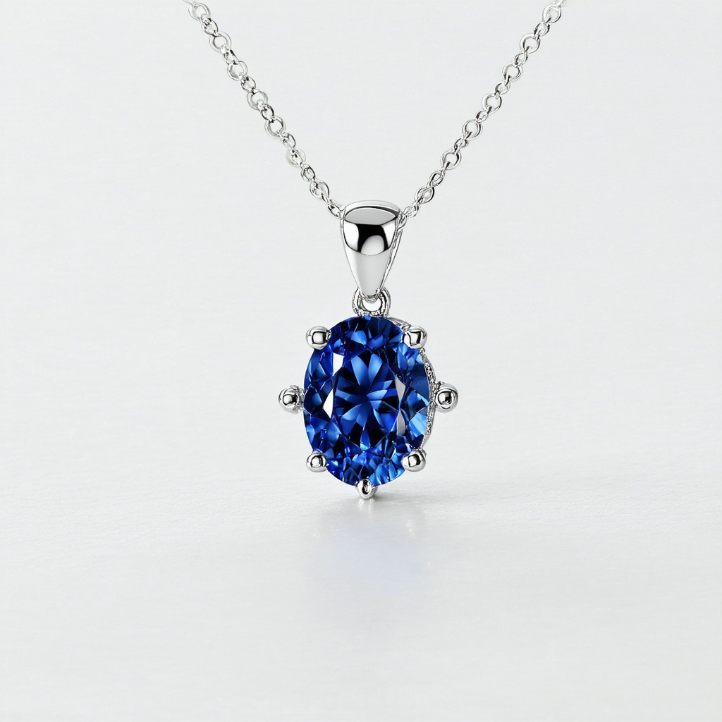 Amazon Collection Sterling Silver Oval Shape Gemstone Flower Pendant Necklace, 18"