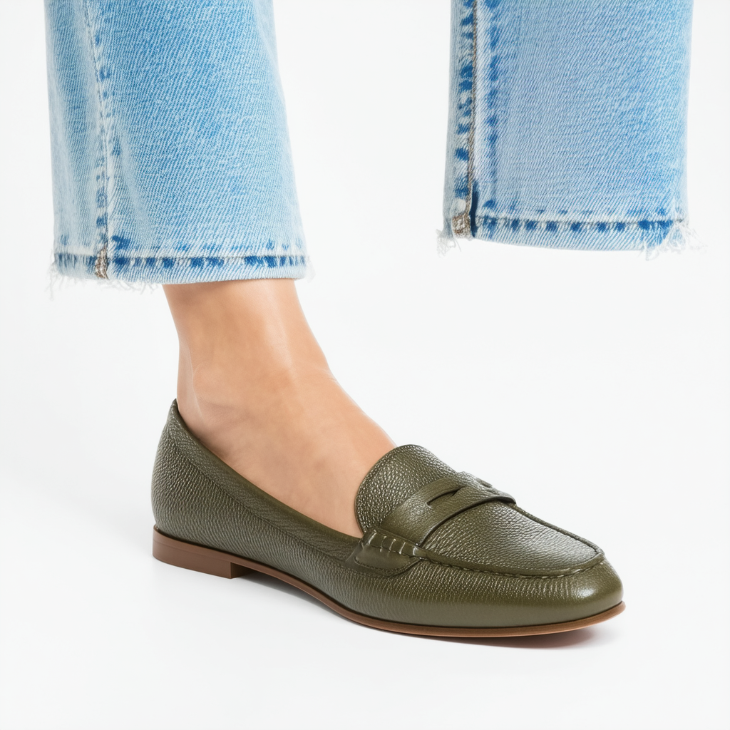 Coach Olive Womens Beechwood Pebble Grain Leather Slip On Loafer Flats